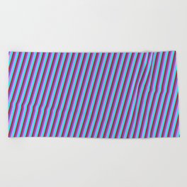 [ Thumbnail: Slate Blue, Violet, Cyan, and Red Colored Lines Pattern Beach Towel ]