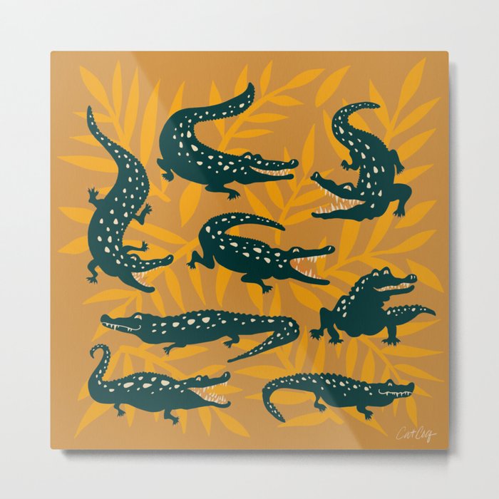 Alligator Collection – Ochre & Teal Metal Print