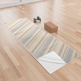 [ Thumbnail: Grey & Bisque Colored Lined/Striped Pattern Yoga Towel ]