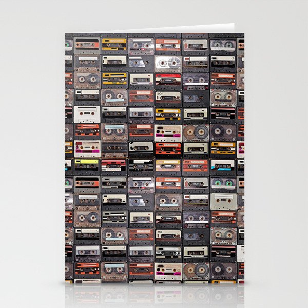 Huge collection of audio cassettes. Retro musical background Stationery Cards