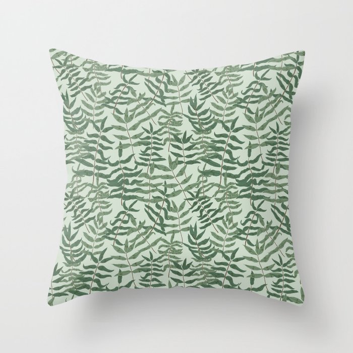 Ash - Green ash leaves on a green background Throw Pillow