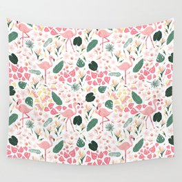 Pink Flamingo Tropical Spring Wall Tapestry