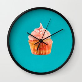 Cupcake Love | Pink & Pearls on Aqua Wall Clock