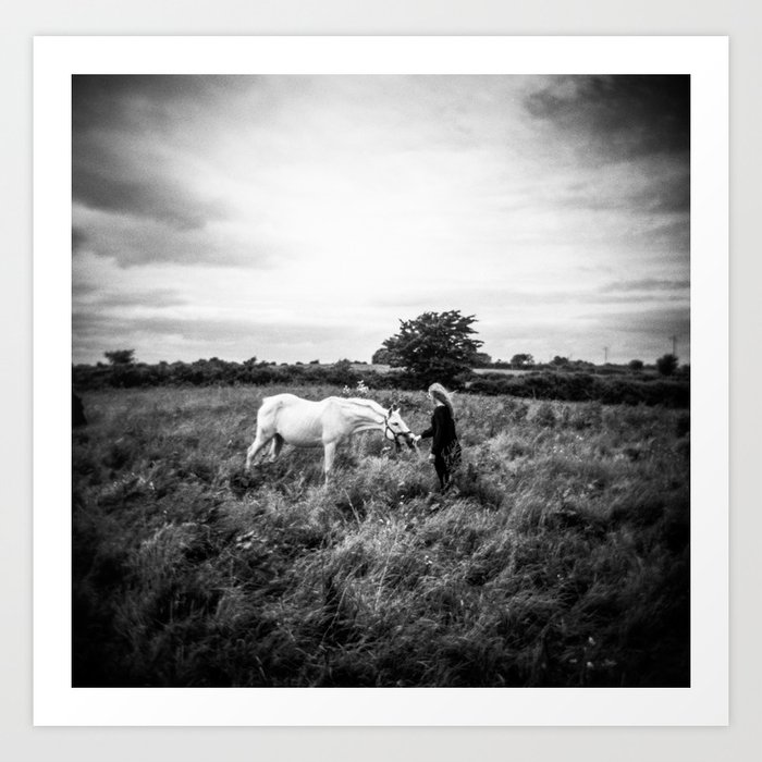 Girl with Horse in Ireland - Black and White Holga Print Art Print