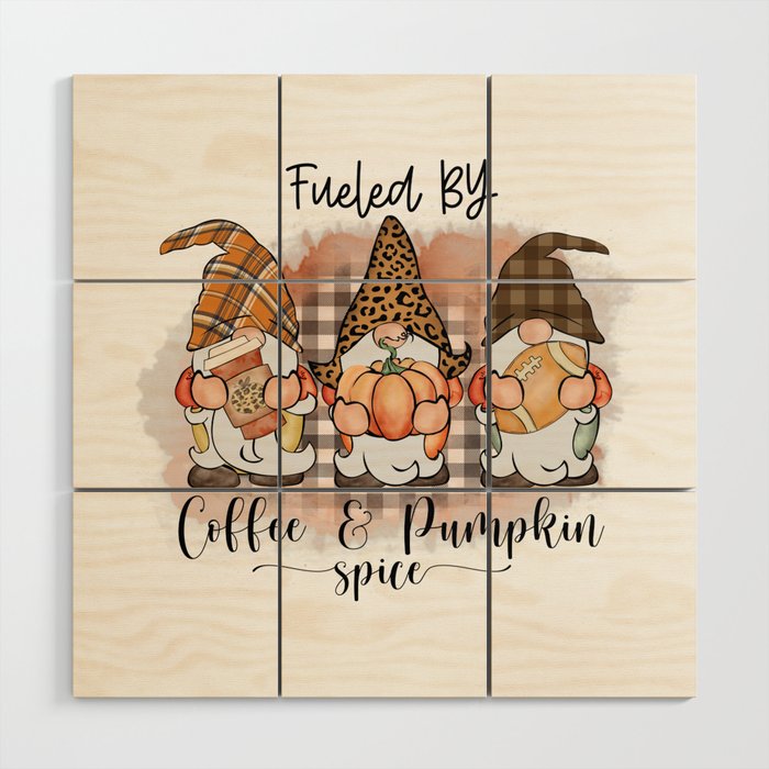 Fall season gnomes with coffee design Wood Wall Art