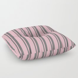 [ Thumbnail: Dim Gray & Light Pink Colored Stripes Pattern Floor Pillow ]