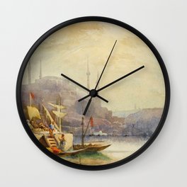 Bosphoru Wall Clock | Painting, City, Sky, Landscape, Turkey, Bosphorus, Turkish, View, Mosque, Water 