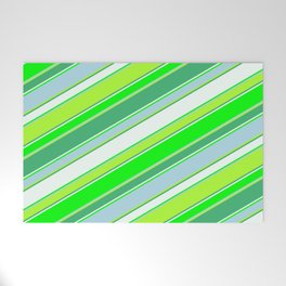 [ Thumbnail: Colorful Sea Green, Mint Cream, Lime, Light Blue, and Light Green Colored Striped/Lined Pattern Welcome Mat ]