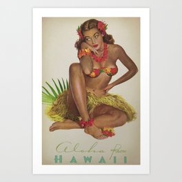 Hawaiian Hula Maiden Vintage Travel Poster Art Print