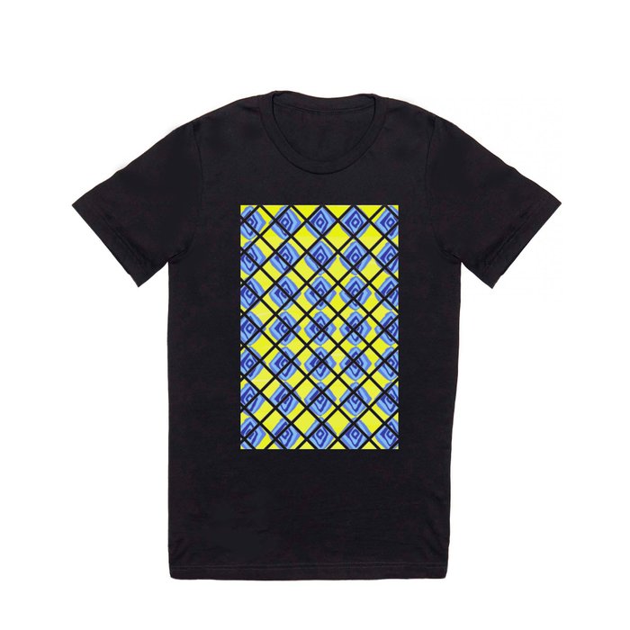 Hand Drawn Lemon Yellow Blue Diamond Argyle Pattern T Shirt