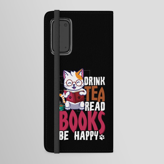 Cute Cat Drink Tea Read Book Reading Bookworm Android Wallet Case