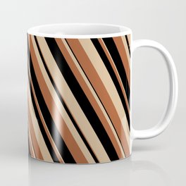 [ Thumbnail: Tan, Sienna & Black Colored Lines/Stripes Pattern Coffee Mug ]