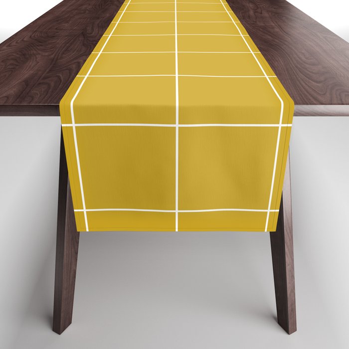 Windowpane Check Grid (white/mustard yellow) Table Runner