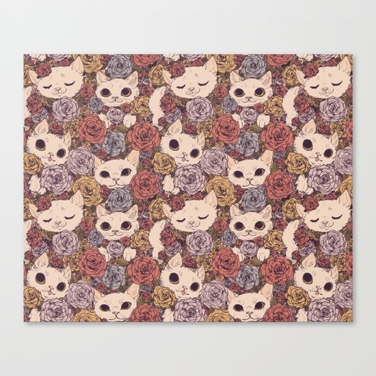Floral Cat Pattern Canvas Print