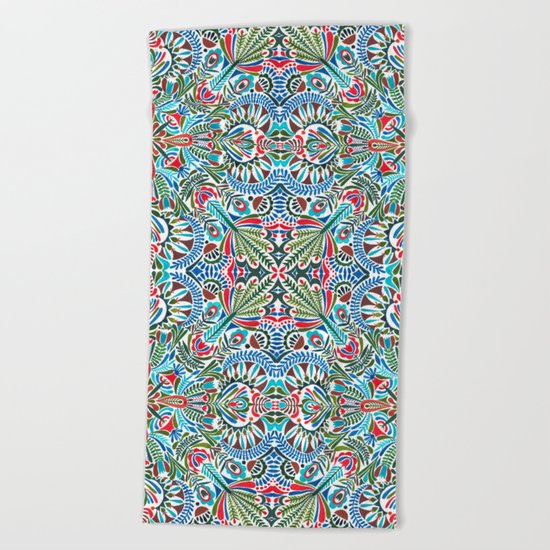 The middle of the Earth mandala Beach Towel