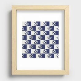 Smiley Faces On Checkerboard (Muted Beige & Dark Blue)  Recessed Framed Print