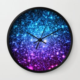 Glitter Galaxy Stars : Turquoise Blue Purple Hot Pink Ombre Wall Clock