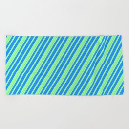 [ Thumbnail: Green & Blue Colored Lines Pattern Beach Towel ]