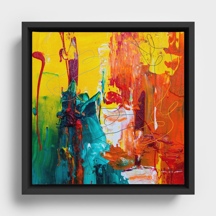 Mid Century Colorful Abstract Framed Canvas