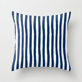 Navy Blue and White Cabana Stripes Palm Beach Preppy Throw Pillow