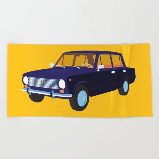 Blue Retro Car Beach Towel