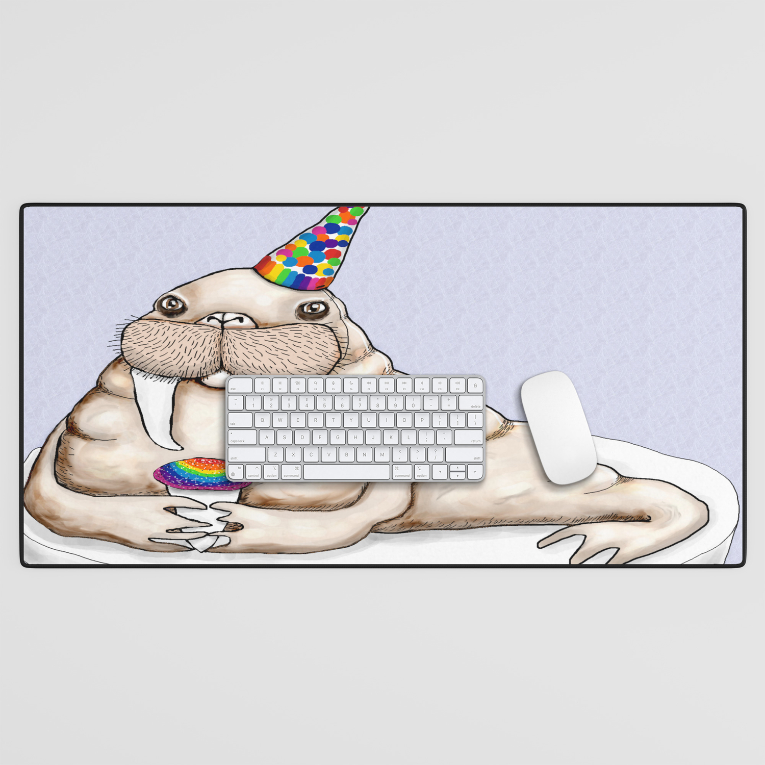 I Am The Walrus With A Party Hat And Snow Cone Goo Goo G Joob Desk Mat By Amy Gale Society6