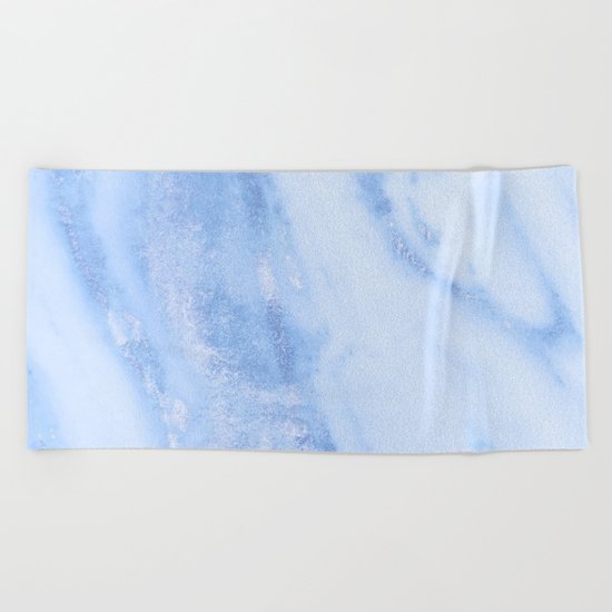 Shimmery Pure Cerulean Blue Marble Metallic Beach Towel