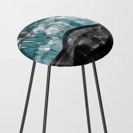 Mountains from a Dream - Contemporary Abstract in Black and Green 1 Counter Stool