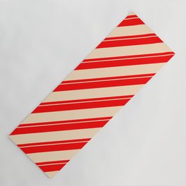 [ Thumbnail: Red & Bisque Colored Pattern of Stripes Yoga Mat ]