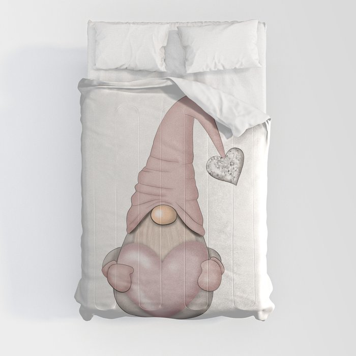 Romantic Gnome With Pink Heart Comforter