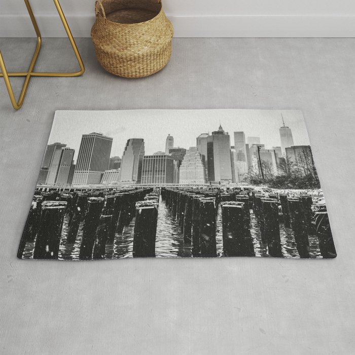 New York City Manhattan skyline black and white Rug