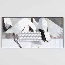 Japanese Red Crowned Cranes Dance Low Poly Geometric  Desk Mat