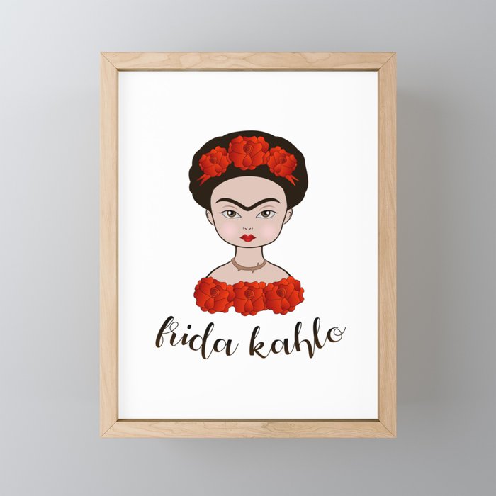 Cartoon portrait of Frida Kahlo Framed Mini Art Print