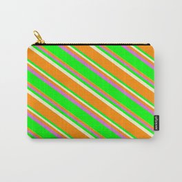 [ Thumbnail: Light Yellow, Dark Orange, Orchid, and Lime Colored Lined Pattern Carry-All Pouch ]