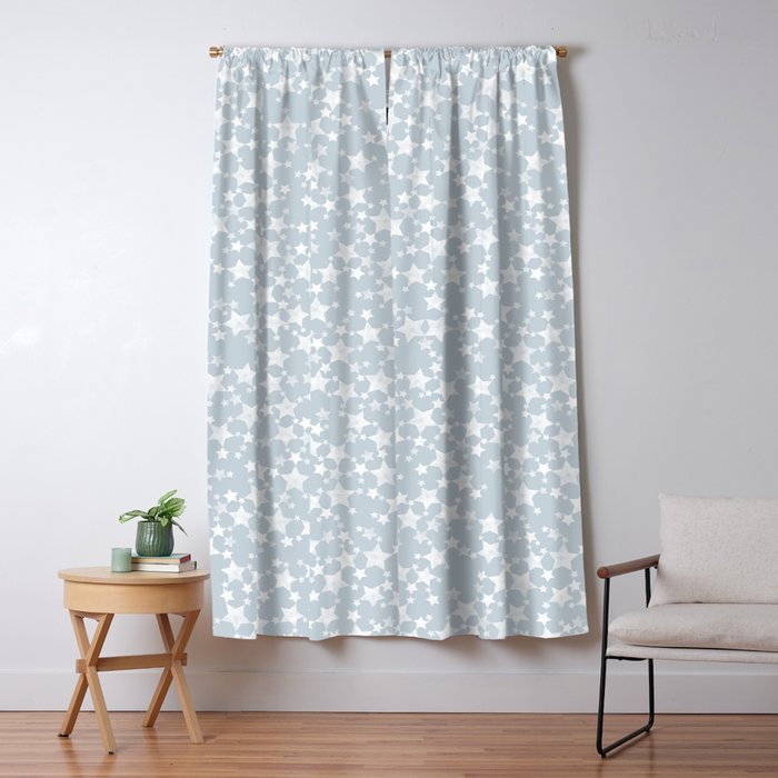 Block Printed Dusty Blue And White Stars Blackout Curtain By