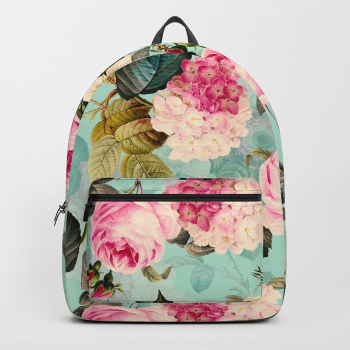 Vintage & Shabby Chic - Summer Teal Roses Flower Garden Backpack