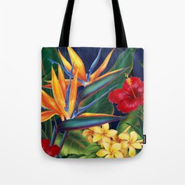 Tropical Paradise Hawaiian Floral Illustration Tote Bag