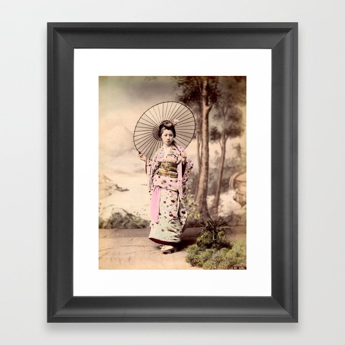 Japanese girl with parasol Framed Art Print