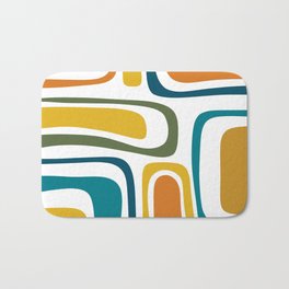 Palm Springs Midcentury Modern Abstract in Moroccan Teal, Orange, Mustard, Olive, and White Bath Mat
