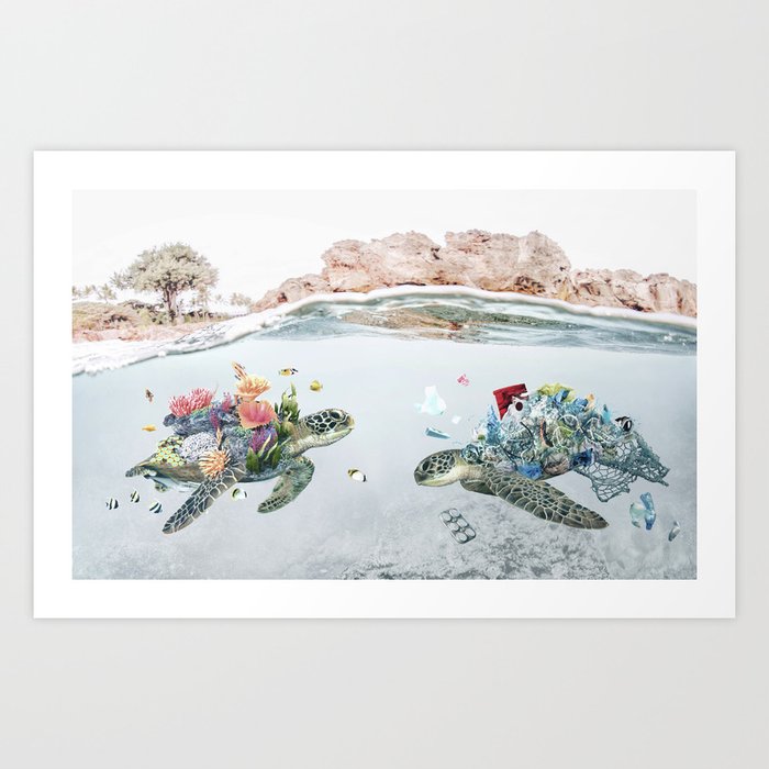Coral & Trash Turtles • Save the Planet Art Print