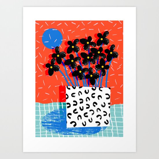 Ay Oh - abstract minimal still life florals patterns memphis throwback retro grid pattern Art Print