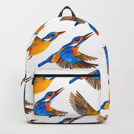 Flying Kingfishers | Yellow and Blue Color Palette Backpack | Pattern, Illustration, Colorfulbirds, Kingfisher Pattern, Nature, Good Charm, Kingfisher Print, Bird Print, Sneha Coloursoft, Contemporary 