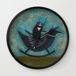 Cat on a Rocking Crow Wall Clock