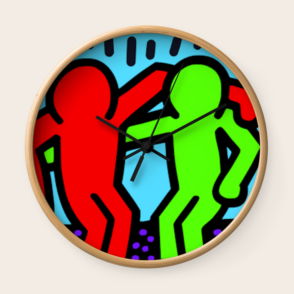 Keith Haring Inspired Best Buddies Complementary Color R G Edition Wall Clock By Korkeddesigns Society6
