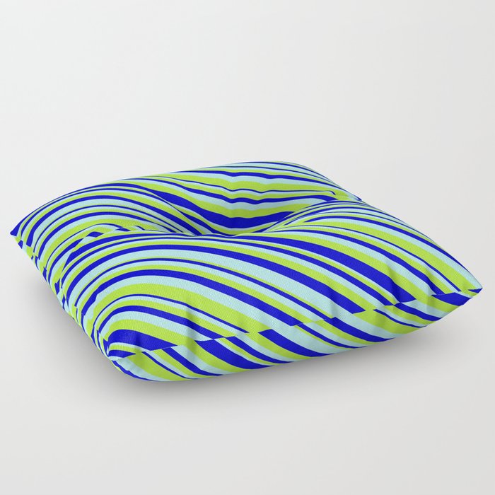Turquoise, Light Green, and Blue Colored Stripes Pattern Floor Pillow