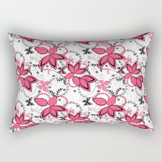 Pink black and white floral pattern . Rectangular Pillow