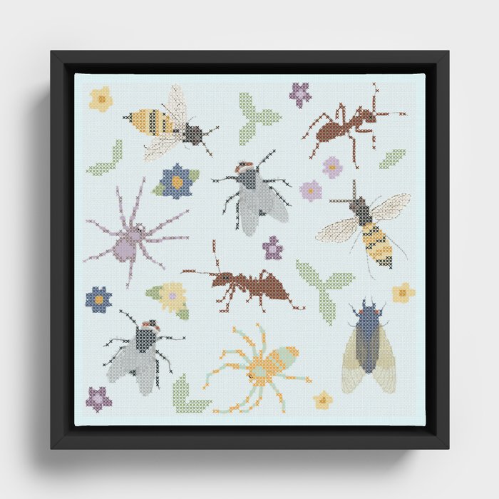 Insects with the Illusion of Cross Stitch  Framed Canvas
