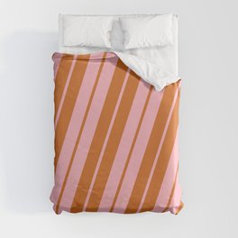 [ Thumbnail: Light Pink and Chocolate Colored Lined Pattern Duvet Cover ]