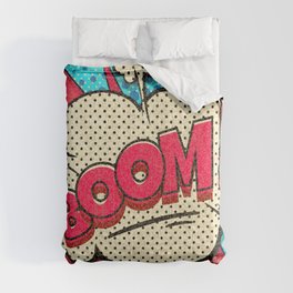 Boom pop art cloud bubble. Funny speech bubble. Trendy Colorful retro vintage background in pop art retro comic style. Illustration Comforter