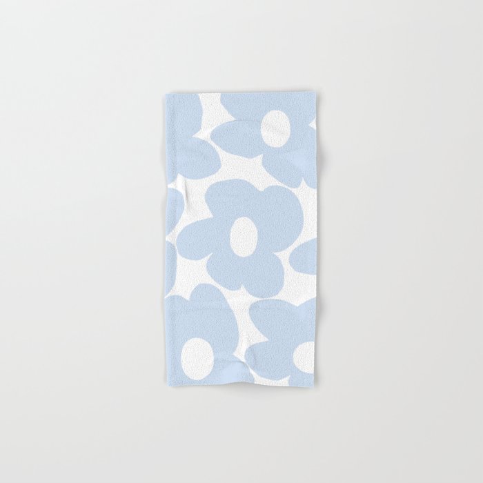 Large Baby Blue Retro Flowers White Background #decor #society6 #buyart Hand & Bath Towel